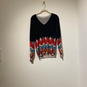 Etro milano silk black sweater with a pattern on the bottom and on the sleeves
